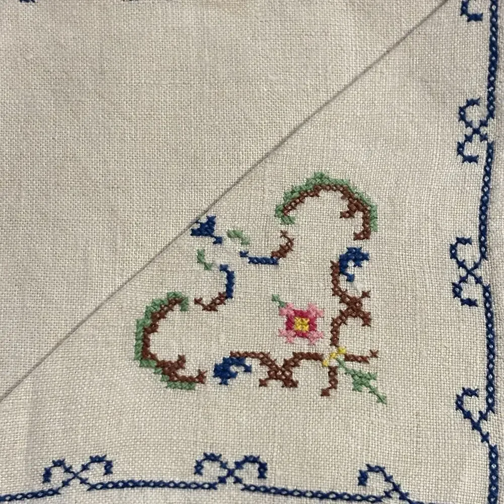 Vintage Hand Embroidered Bridge Card Tablecloth 33.5